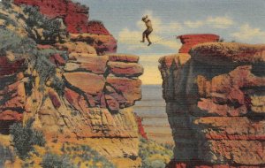 LEAP FOR LIFE Grand Canyon, AZ Douglas Fairbanks Rock c1930s Vintage Postcard