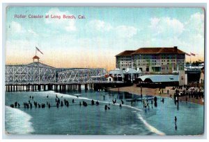 c1910 Roller Coaster, Beach Scene at Long Beach California CA Postcard 