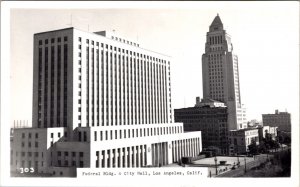 Real Photo Postcard Federal Building and City Hall in Los Angeles, California