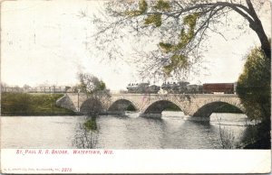 Postcard Wisconsin Watertown St. Paul Stone Railroad Bridge E.C. Kropp 1907 V213