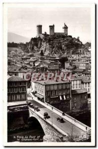 Foix Old Postcard Bridge and the strong castle