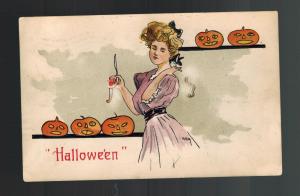 1908 Postcard Cover Halloween Woman CArving Pumpkin North Adams MA