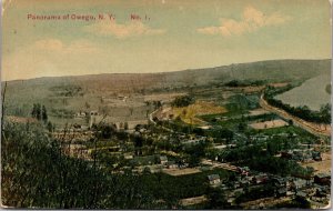 Aerial View Overlooking Owego NY Vintage Postcard T77