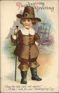 Clapsaddle Wolf Pub Thanksgiving Little Boy Pilgrim Vintage Postcard