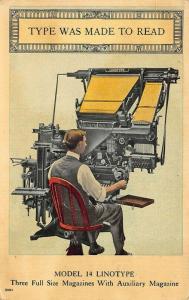 Model 14 Linotype Full Size Magazines w/ Auxiliary Magazine Advertising Postcard