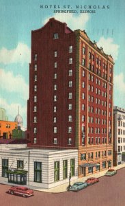 1962 Hotel St. Nicholas Finest Hotel Room Springfield Illinois Vintage Postcard