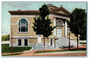 1910 Exterior Cadillac Public Library Cadillac Michigan Vintage Antique Postcard 