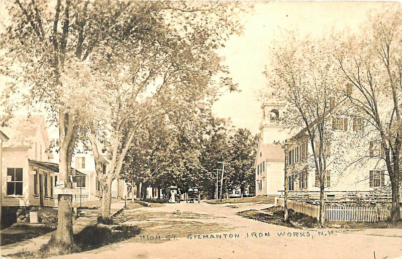 Gilmanton NH High Street Houses Church Direction Signs Real Photo Postcard