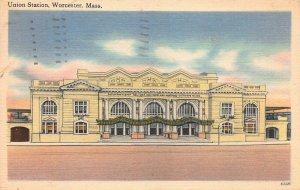 Union Station, Worcester, Massachusetts, Early Postcard, Used in 1952