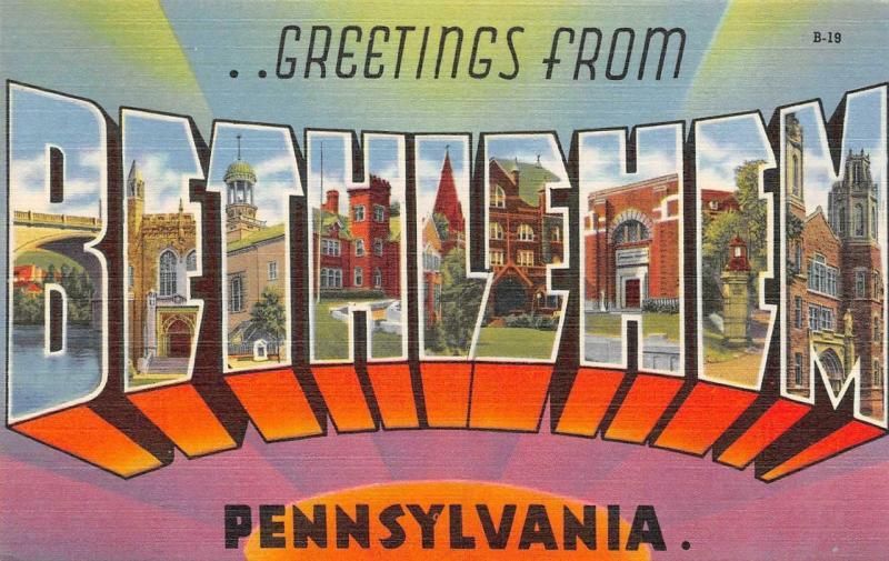 PA, Pennsylvania   BETHLEHEM LARGE LETTER     c1940's Linen Postcard