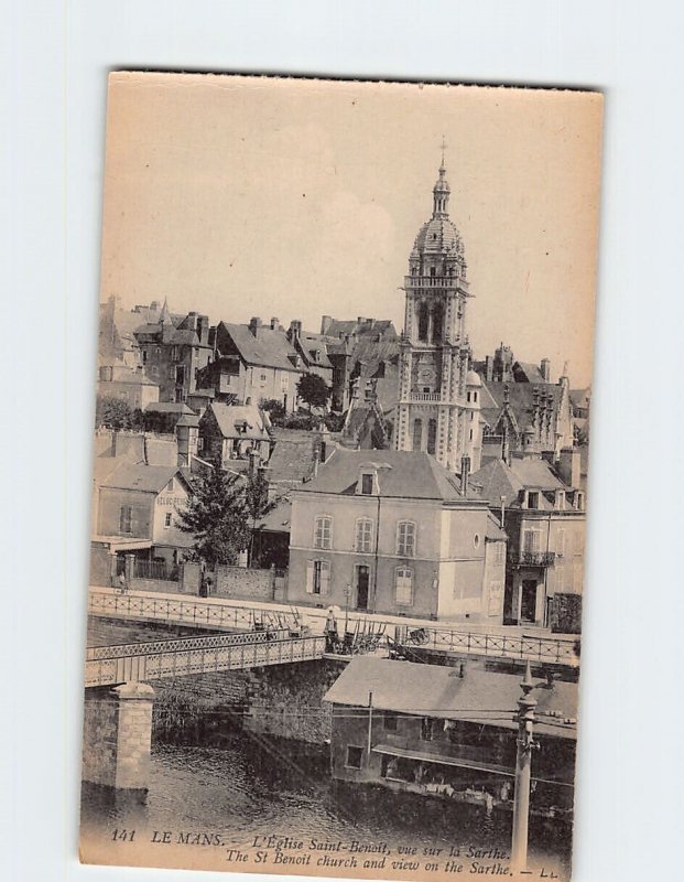 Postcard The St Benoit church and view on the Sarthe Le Mans France