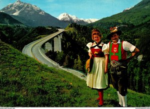 Austria Tirol Brenner Autobahn Locals In Traditional Costume