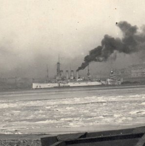 Pre WWI USS North Dakota Battleship Ice Coaling Station Real Photo Postcard