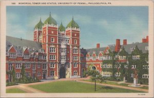 Postcard Memorial Tower and Statue University of Pennsylvania Philadelphia PA