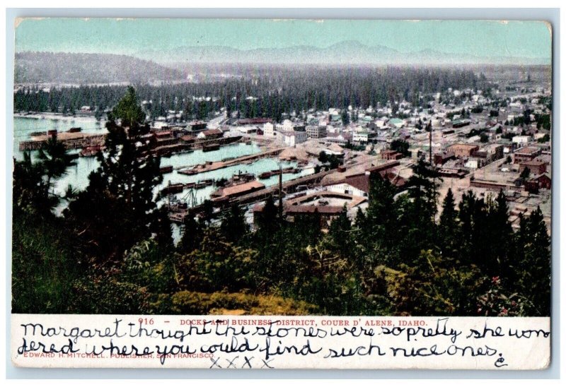 Coeur D' Alene Idaho ID Postcard Dock Business District General View Lake 1905