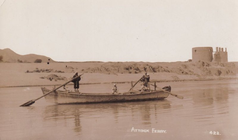 Attock Ferry Natives Punting a Boat Indus River Pakistan RPC Postcard