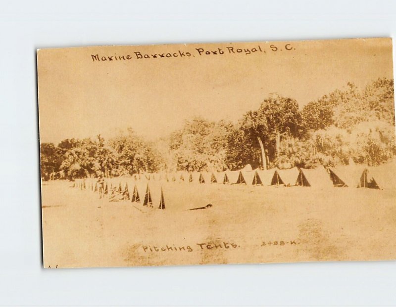 Postcard Pitching Tents, Marine Barracks, Port Royal, South Carolina