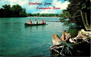 Greetings From Kanapolis Dam Canoe Lake Postcard Vacation Time VTG Tichnor UNP  