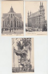 P2560, 3 dif old postcards louvain belgium views, eglise st-pierre, hotel etc