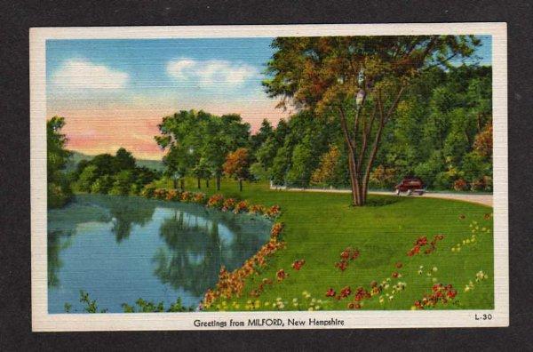 NH Greetings from MILFORD NEW HAMPSHIRE Postcard Linen