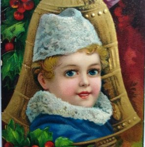 Victorian Christmas Postcard Blue Eyed Blonde Child Series 1480 Germany 1909