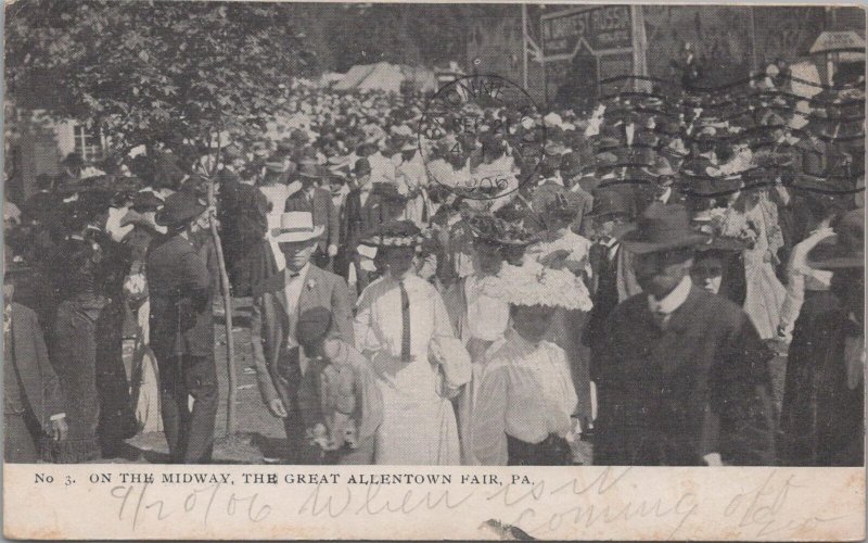 Postcard On the Midway The Great Allentown Fair PA 1906