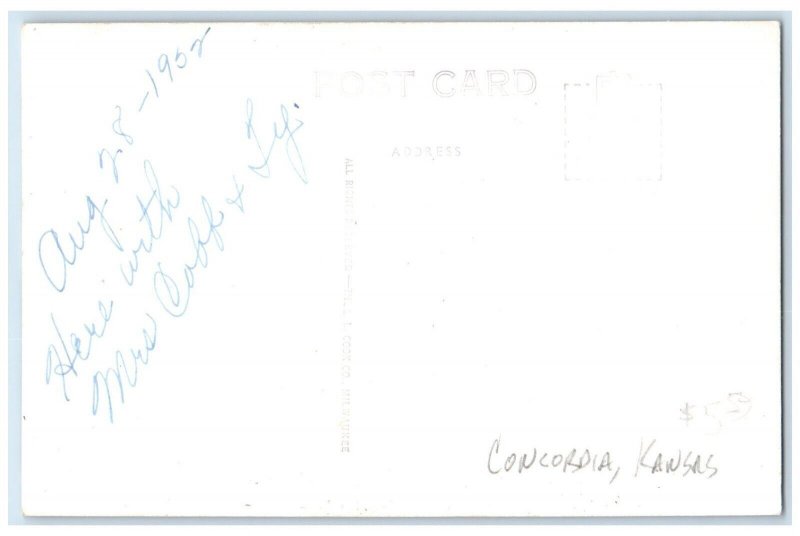 1952 Methodist Church Scene Street Concordia Kansas KS RPPC Photo Postcard