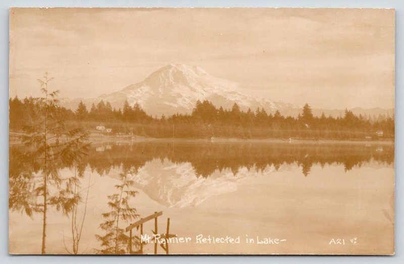 Mt Rainier Washington~Mount Rainer Lake Reflection~Real Photo Postcard~RPPC