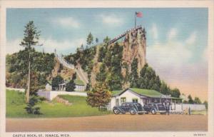 Michigan St Ignace Castle Rock 1936 Curteich