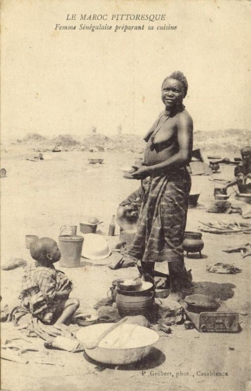 morocco, Native Senegalese Woman prepairing Dinner (1916) P. Grébert