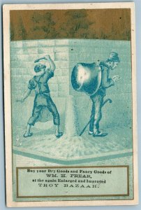 TROY BAZAAR FANCY GOODS ANTIQUE ADVERTISING VICTORIAN TRADE CARD