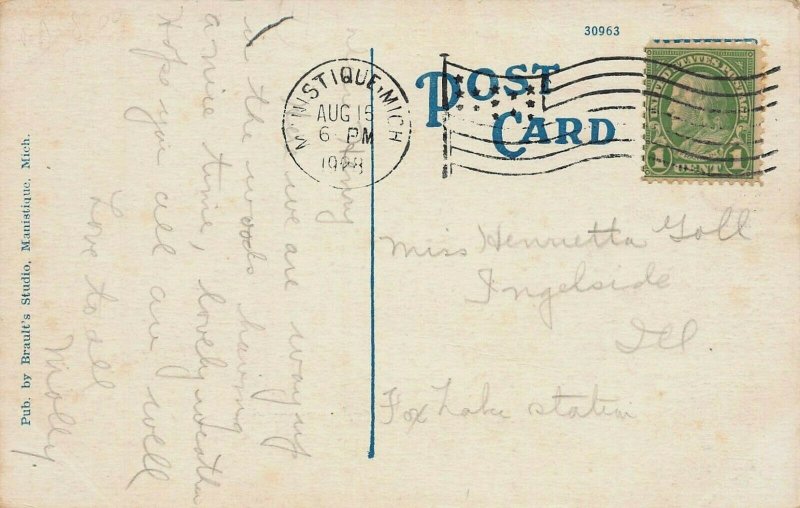 Tourist Camp Near Manistique, Michigan, Early Postcard, Used in 1928