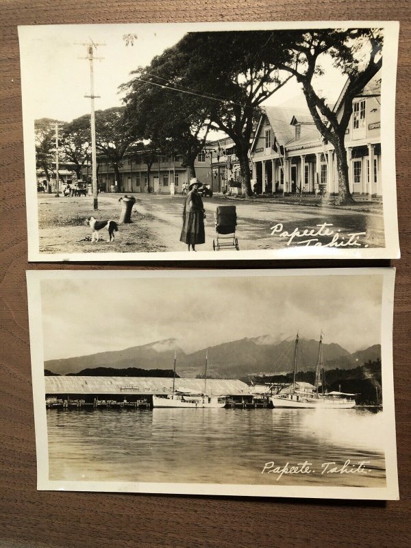 1920s RPPC Papeete Tahiti Street Scene Naval Ships Photos Lot of 2