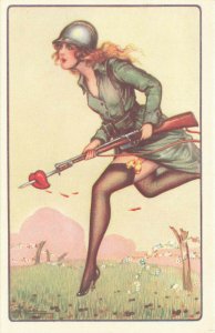 Artist Busi Woman Italian W/Bayonet Postcard 