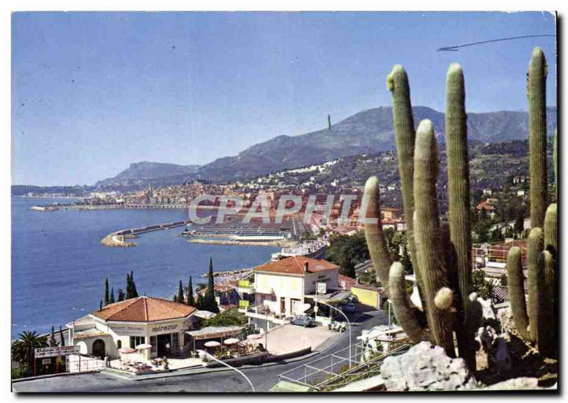 Postcard Moderne Menton View Generlae New Port Vue Prize of La Frontiere Ital...