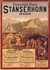 Poster for Stanserhorn Bahn dwarfs train station Switzerland 1982 postcard