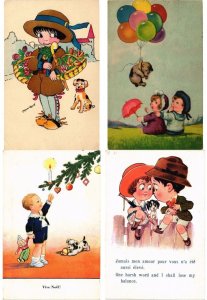 CHILDEN WITH DOGS ARTIST SIGNED HUMOR, 108 Vintage Postcards (L6228)