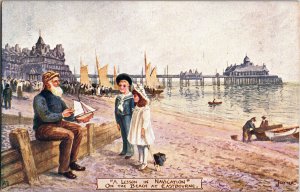 A Lesson in Navigation Vintage Postcard Scenes in Sussex Old Man Boat Children