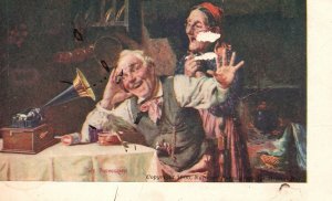 1905 The Phonograph Happy Old Man & Woman, Pompeo Massani Art, Vintage Postcard