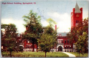 1910's High School Building Springfield Illinois IL Campus Building Postcard