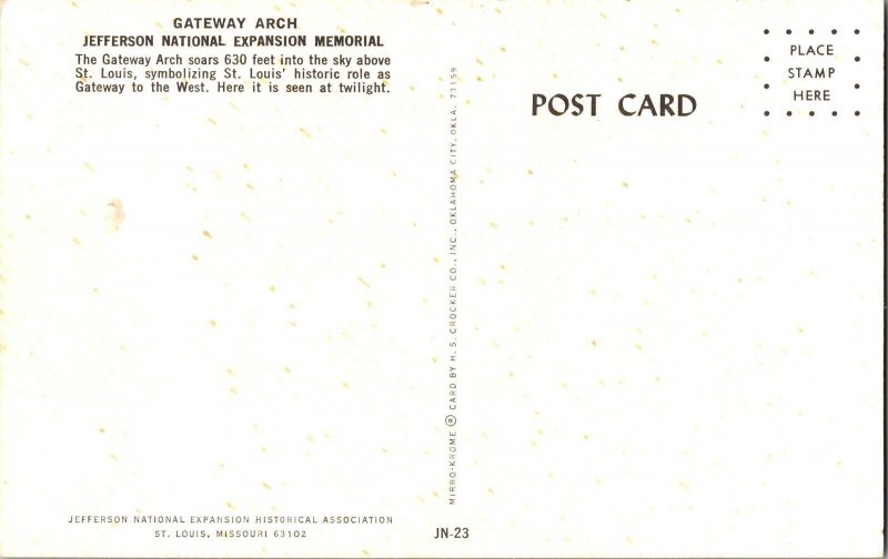 Gateway Arch Jefferson National Expansion Memorial St. Louis MO Postcard PC37