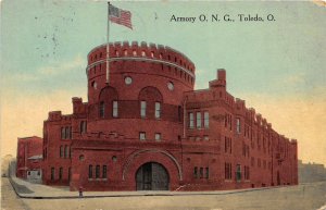 Toledo Ohio 1915 Postcard Armory Ohio National Guard West Unity OH Cancel