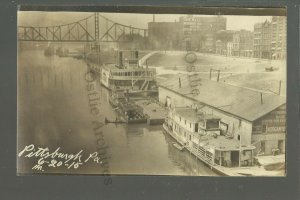 Pittsburgh PENNSYLVANIA RP 1915 STEAMBOAT SUNSHINE Steamer Grantsville River WOW