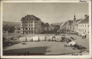 Maribor Slovenia Wagons City Square Street Scene Real Photo Vintage Postcard