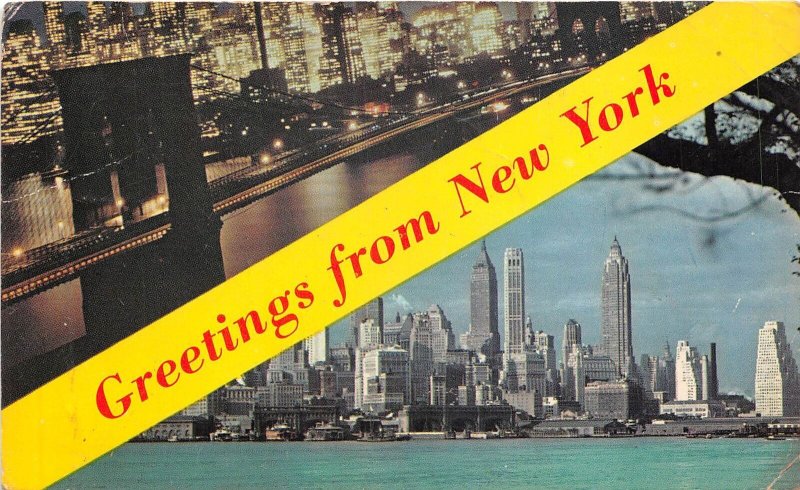 US4 US NY greetings from New York Brooklyn bridge and skyline 1963