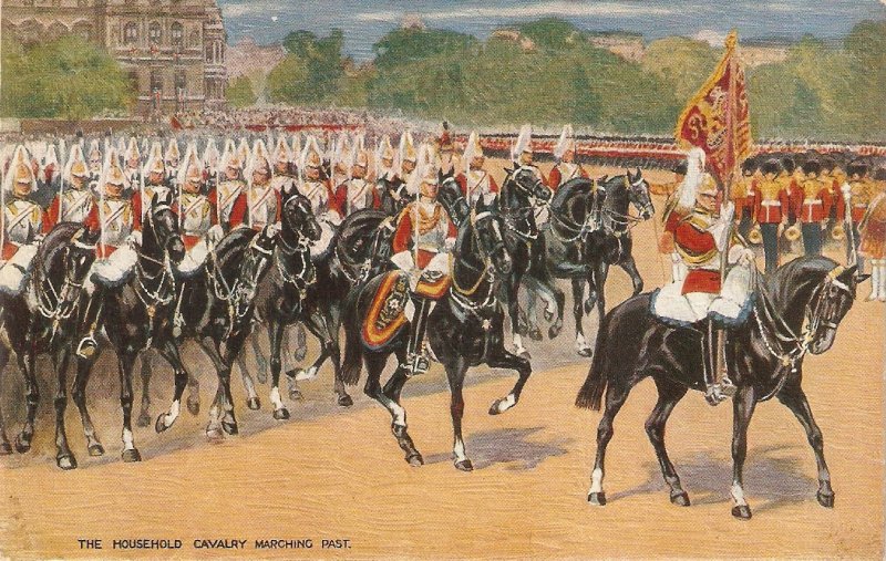 Herald Hudson. The Household Cavalry marching Tuckm OiletteTrooping the Colour