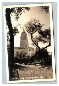 Vintage 1930's RPPC Postcard River and Commercial Building San Antonio Texas
