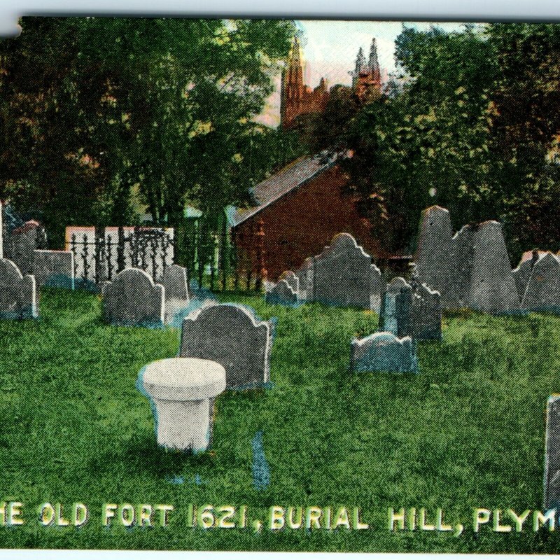 c1910s Plymouth, Mass. Burial Hill Cemetery Mini 3 Litho Photo Postcard MA A52