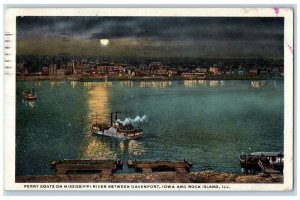 Ferry Boats On Mississippi River Between Davenport Iowa Rock Island IL Postcard