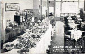 Postcard IL Rockford Eklund Bros. Cafe Smorgasbord Swedish Appetizers 1938 V193